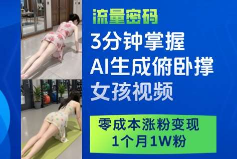 3分钟掌握AI生成俯卧撑女孩视频，零成本涨粉变现，1个月1W粉-知创网