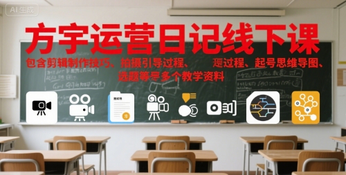 方宇运营日记线下课，包含剪辑制作技巧、拍摄引导过程、起号思维导图、选题等多个教学资料-知创网