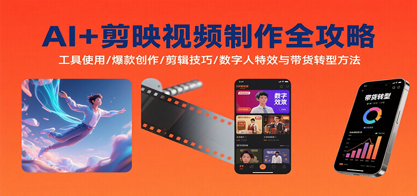 AI+剪映视频制作全攻略：工具使用/爆款创作/剪辑技巧/数字人特效与带货转型方法-知创网