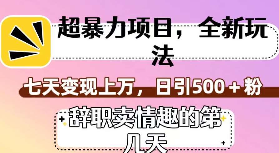 超暴利项目,全新玩法(辞职卖情趣的第几天),七天变现上万,日引500+粉【揭秘】-知创网