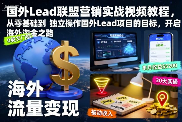 国外Lead联盟营销实战视频教程，从零基础到独立操作国外Lead项目的目标，开启海外淘金之路-知创网