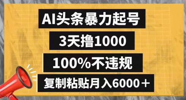 AI头条暴力起号，3天撸1000,100%不违规，复制粘贴月入6000＋【揭秘】-知创网