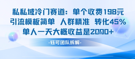 私域冷门赛道单个收费198米引流模板简单人群精准 45%的转化率单人一天大概收益多张-知创网