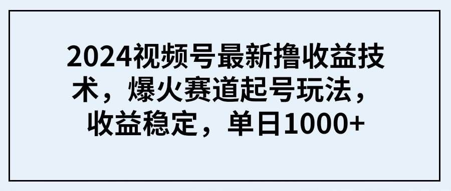 （9651期） 2024视频号最新撸收益技术，爆火赛道起号玩法，收益稳定，单日1000+-知创网