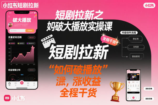 短剧拉新之小红书如何破大播放实操课，如何破播放，涨收益，全程干货-知创网