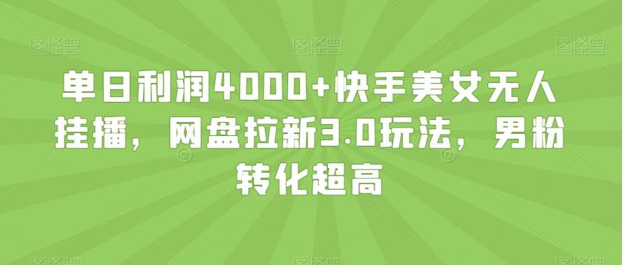 单日利润4000+快手美女无人挂播，网盘拉新3.0玩法，男粉转化超高【揭秘】-知创网