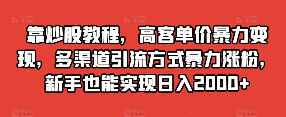 靠炒股教程,高客单价暴力变现,多渠道引流方式暴力涨粉,新手也能实现日入2000+【揭秘】-知创网