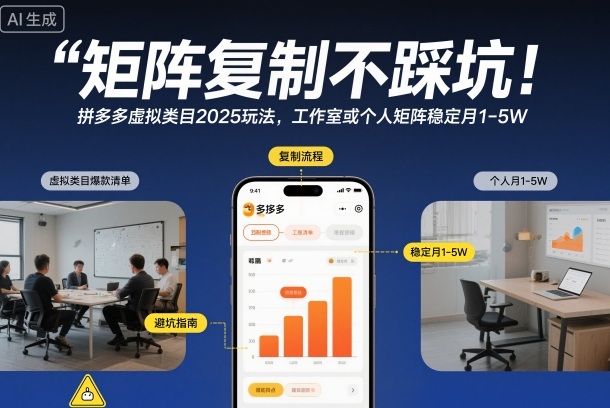 矩阵复制不踩坑！拼多多虚拟类目2025玩法，工作室或者个人矩阵稳定月1-5W【揭秘】-知创网