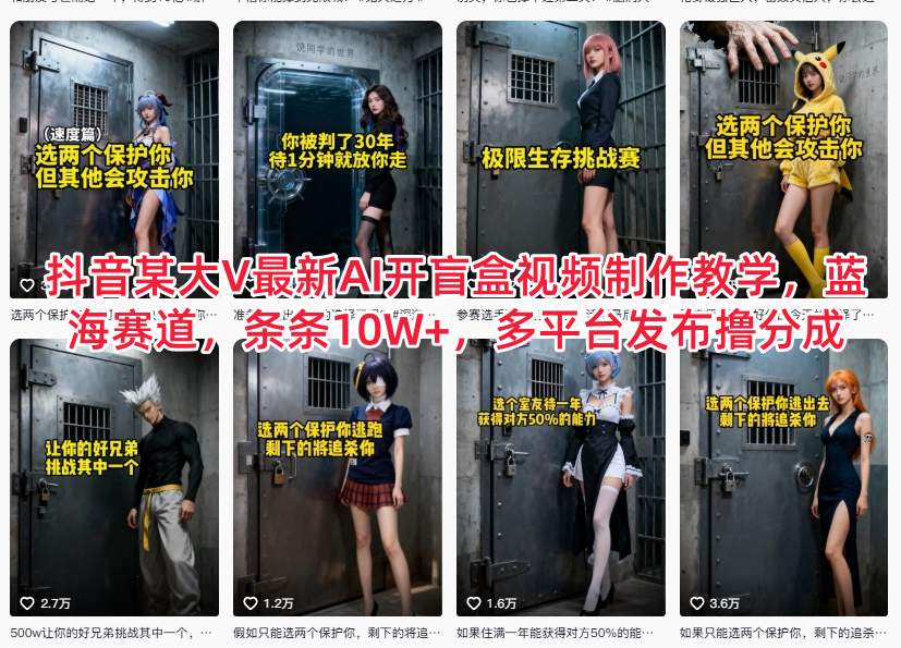 抖音某大V最新AI开盲盒视频制作教学,蓝海赛道,条条10W+,多平台发布撸分成-知创网