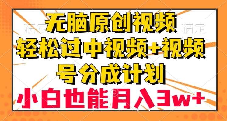 无脑原创视频,轻松过中视频+视频号分成计划,小白也能月入3w+【揭秘】-知创网