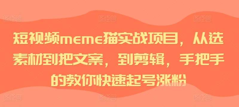 短视频meme猫实战项目，从选素材到把文案，到剪辑，手把手的教你快速起号涨粉-知创网