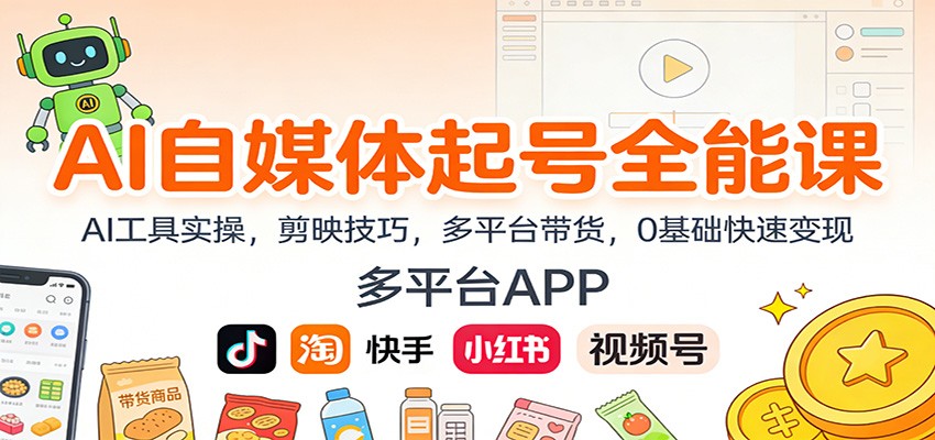 AI自媒体起号全能课：AI工具实操，剪映技巧，多平台带货，0基础快速变现-知创网