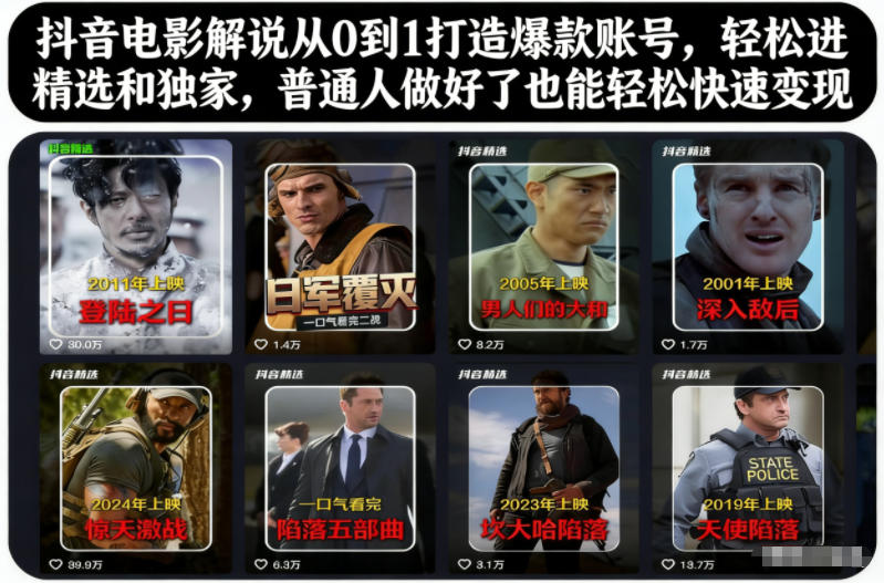抖音电影解说从0到1打造爆款账号,轻松进精选和独家,普通人做好了也能轻松快速变现-知创网