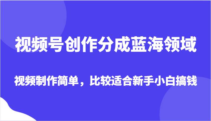 视频号创作分成蓝海领域，视频制作简单，比较适合新手小白搞钱-知创网