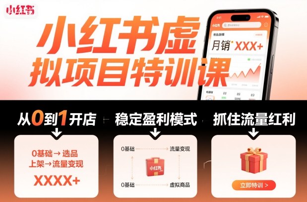 小红书虚拟项目特训课,帮你从0到1打造稳定盈利的店铺,抓住流量红利(更新9月)-知创网
