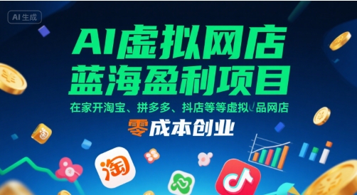 AI虚拟网店蓝海盈利项目，在家开淘宝、拼多多、抖店等虚拟品网店，零成本创业-知创网