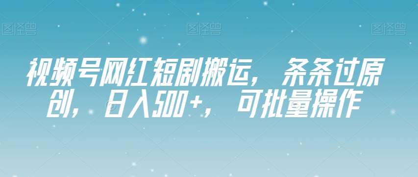视频号网红短剧搬运，条条过原创，日入500+，可批量操作【揭秘】-知创网