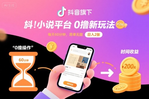 抖音旗下小说平台0撸新玩法，每天挂G60分钟，简单无脑，日入2张【揭秘】-知创网