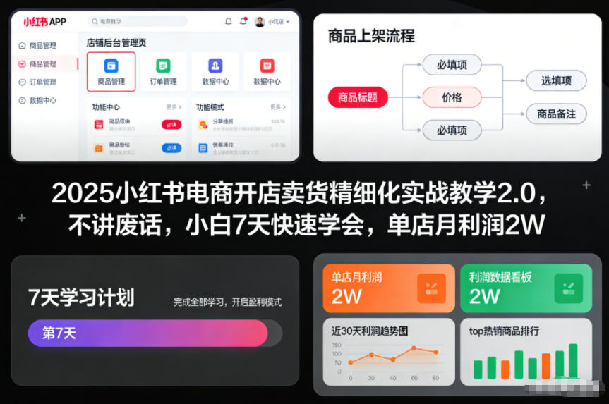 2025小红书电商开店卖货精细化实战教学2.0，不讲废话，小白7天快速学会，单店月利润2W-知创网
