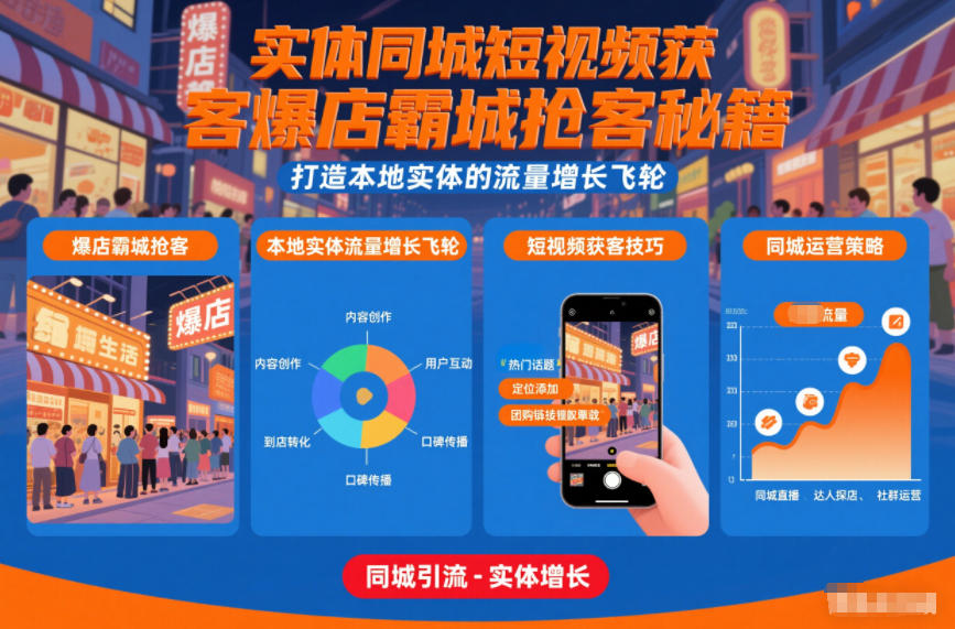 实体同城短视频获客爆店霸城抢客秘籍，打造本地实体的流量增长飞轮-知创网