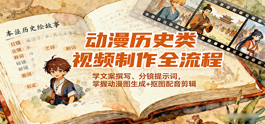 动漫历史类视频制作全流程,学文案撰写、分镜提示词,掌握动漫图生成+抠图配音剪辑-知创网