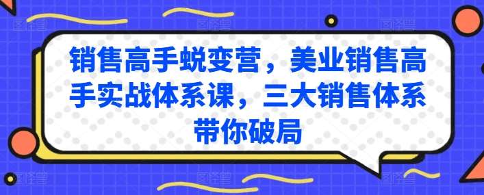 销售高手蜕变营,美业销售高手实战体系课,三大销售体系带你破局-知创网