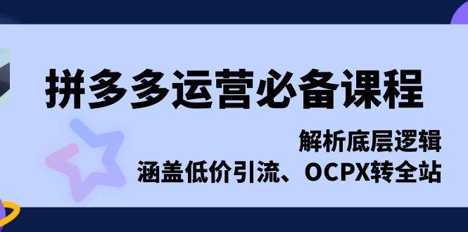 (13700期)拼多多运营必备课程,解析底层逻辑,涵盖低价引流、OCPX转全站-知创网