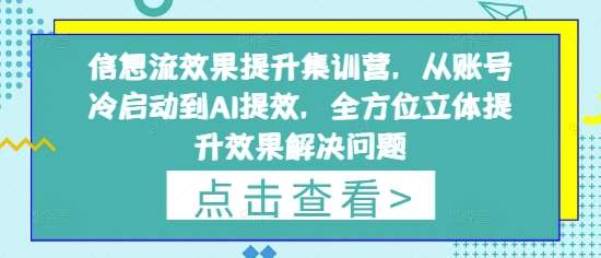 信息流效果提升集训营，从账号冷启动到AI提效，全方位立体提升效果解决问题-知创网