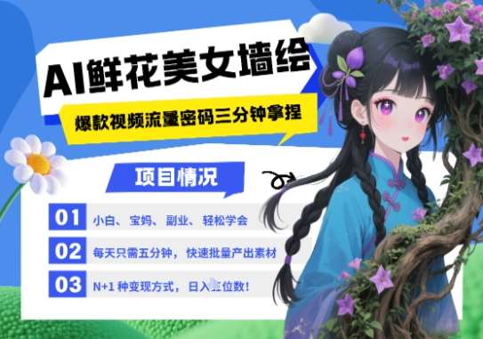 AI+墙绘+美女+鲜花，2025最火流量密码，小白三分钟学会，N种变现渠道，月入五位数-知创网