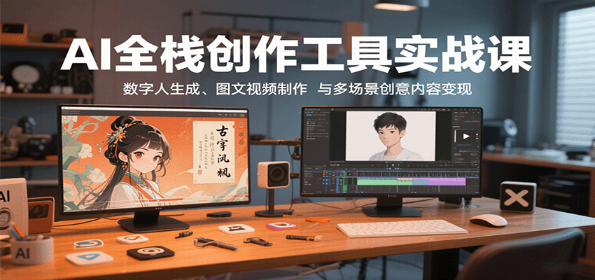 AI全栈创作工具实战课：数字人生成、图文视频制作与多场景创意内容变现-知创网