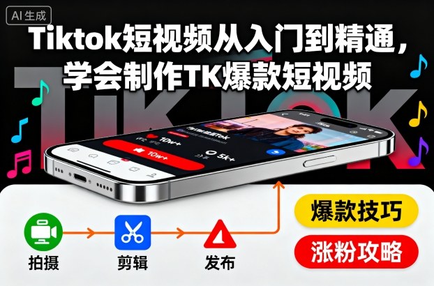 Tiktok短视频从入门到精通,学会制作TK爆款短视频-知创网