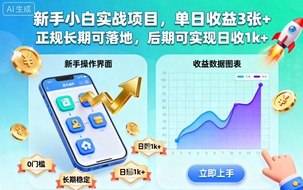 新手小白实战项目，单日收益3张+，正规长期可落地，后期可实现日收1k+【揭秘】-知创网