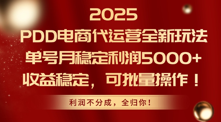 （14839期）2025PDD电商代运营全新玩法，单号月稳定利润5000+，收益稳定，可批量操作-知创网