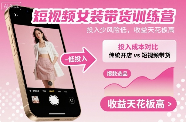 短视频女装带货训练营,投入少风险低,收益天花板高-知创网