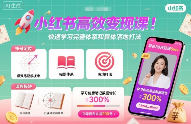 小红书高效变现课，快速学习小红书完整体系和具体落地打法-知创网