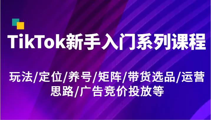 TikTok新手入门系列课程，玩法/定位/养号/矩阵/带货选品/运营思路/广告竞价投放等-知创网