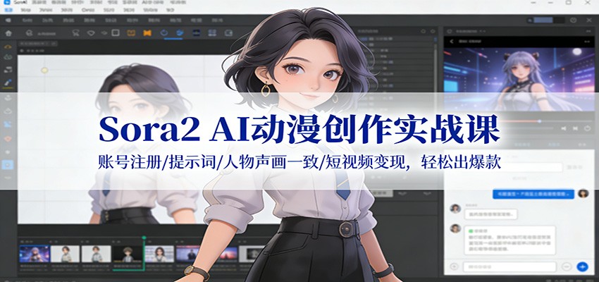 Sora2 AI动漫创作实战课：账号注册/提示词/人物声画一致/短视频变现，轻松出爆款-知创网