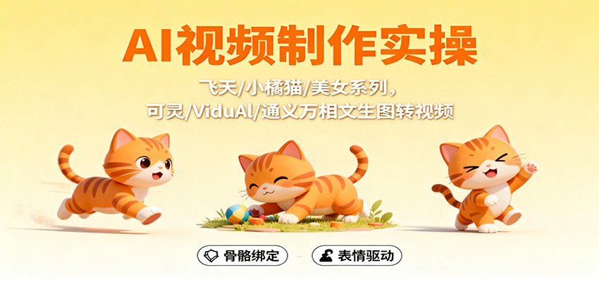 AI视频制作实操，飞天/小橘猫/美女系列，可灵/ViduAl/通义万相文生图转视频-知创网