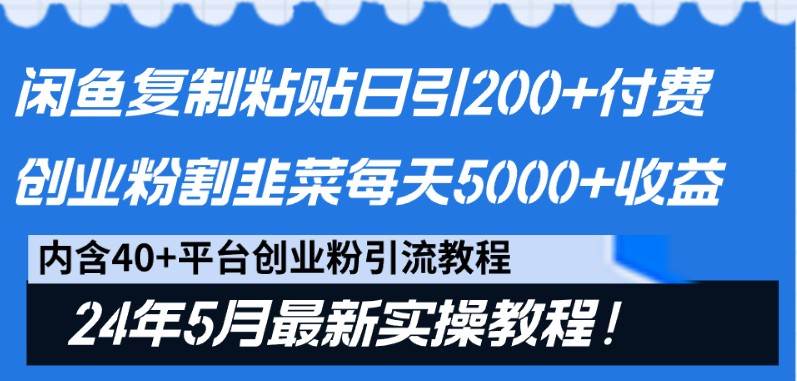 闲鱼复制粘贴日引200+付费创业粉，24年5月最新方法！割韭菜日稳定5000+收益-知创网