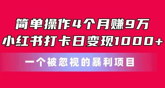 简单操作4个月赚9w，小红书打卡日变现1k，一个被忽视的暴力项目【揭秘】-知创网