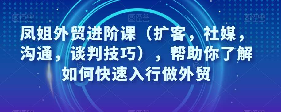 凤姐外贸进阶课(扩客,社媒,沟通,谈判技巧),帮助你了解如何快速入行做外贸-知创网