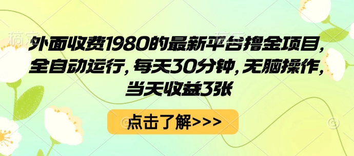 外面收费1980的最新平台撸金项目，全自动运行，每天30分钟，无脑操作，当天收益3张【揭秘】-知创网