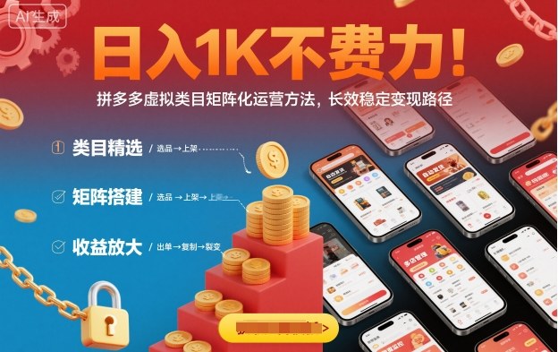日入1K不费力！拼多多虚拟类目矩阵化运营方法，长效稳定变现路径-知创网
