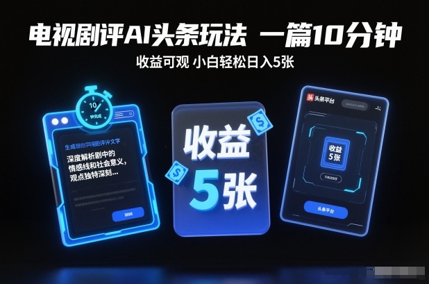 电视剧评AI头条玩法,一篇10分钟,收益可观,小白轻松日入5张+【独家】-知创网