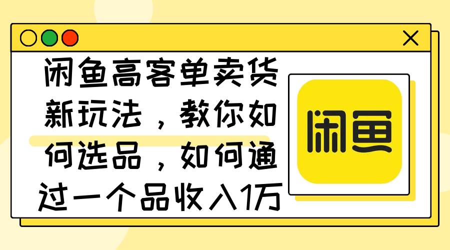（12387期）闲鱼高客单卖货新玩法，教你如何选品，如何通过一个品收入1万+-知创网