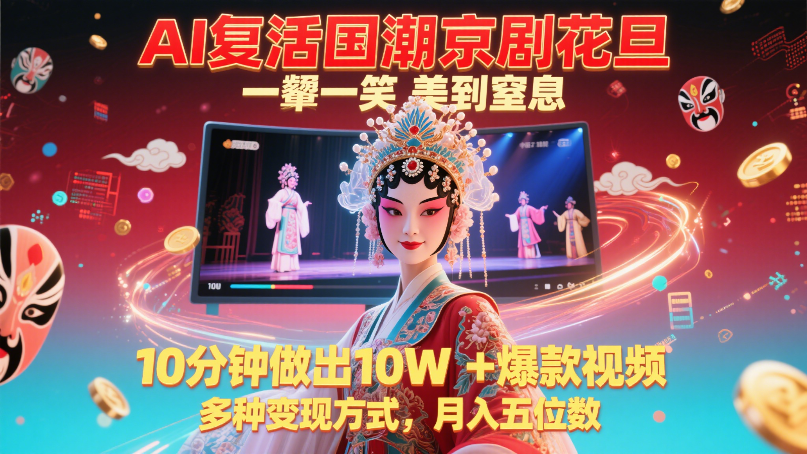 AI复活国潮京剧花旦,一颦一笑美到窒息,10分钟做出10W+爆款视频,多种变现方式-知创网
