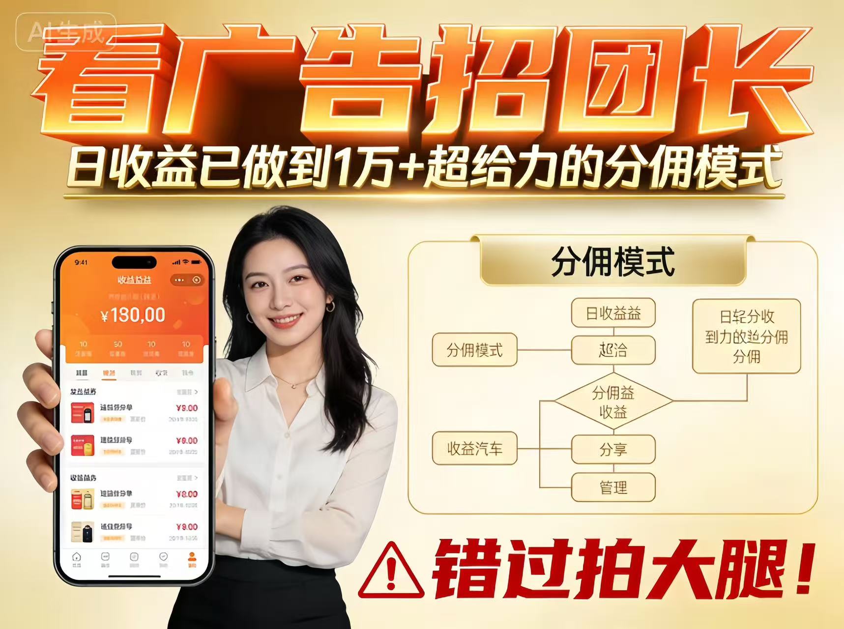 看广告招团长，团队收益已做到日入1万，分佣模式超给力，错过拍大腿-知创网