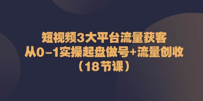 （10873期）短视频3大平台·流量 获客：从0-1实操起盘做号+流量 创收（18节课）-知创网