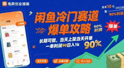 闲鱼冷门赛道爆单攻略，长期可做，当天上架当天开单，一单利润90% 利润，日入1k【揭秘】-知创网