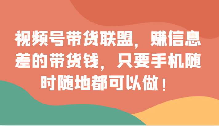 视频号带货联盟，赚信息差的带货钱，只需手机随时随地都可以做！-知创网